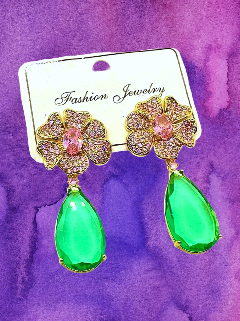 🆕Boutique Women’s Gold w/ pink cubic zirconia Diamond Flower Earrings❤️❤️❤️